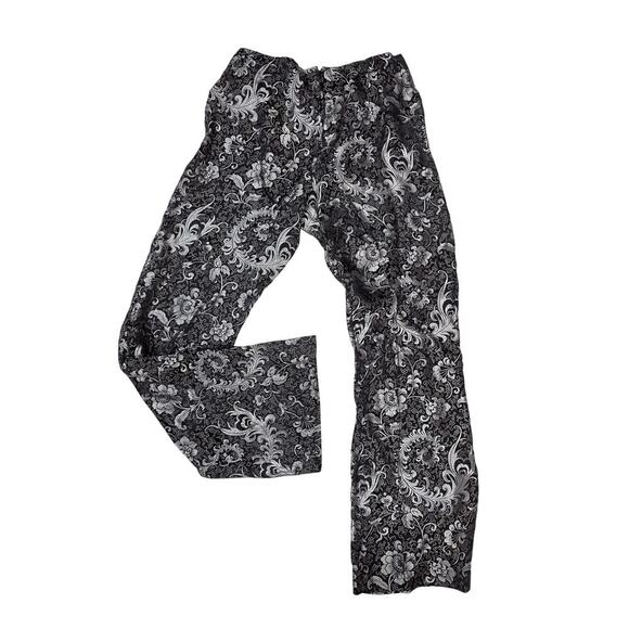 Vtg Willi Smith Pants Black Silver Damask Floral Boot Cut Zip Back Flat Front 8 - Picture 5 of 5